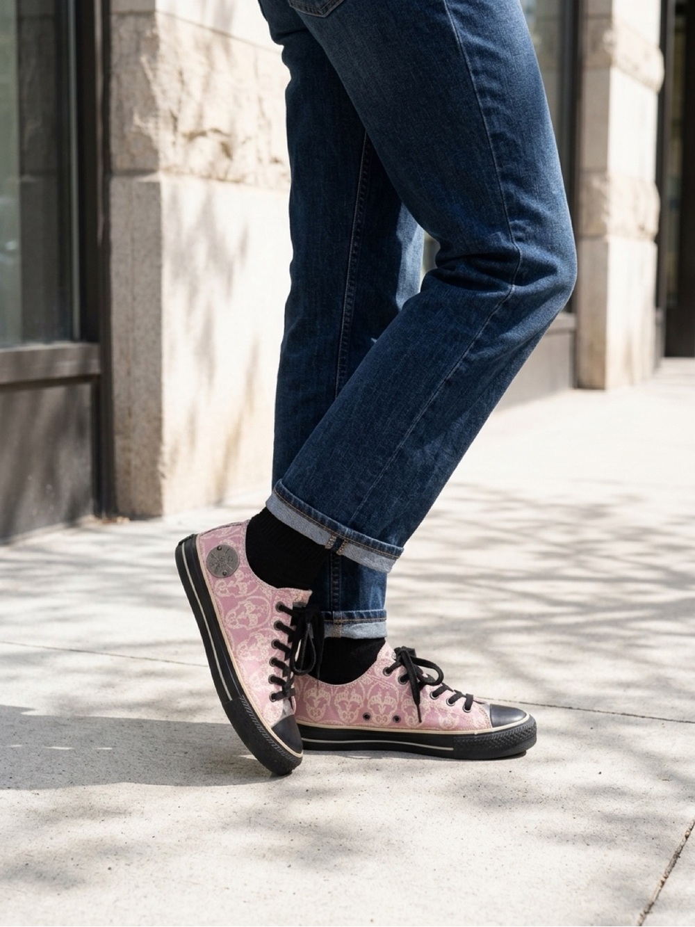 Thomas Wylde Pink & Black Skull Print Sneakers | Designer Streetwear Size 5